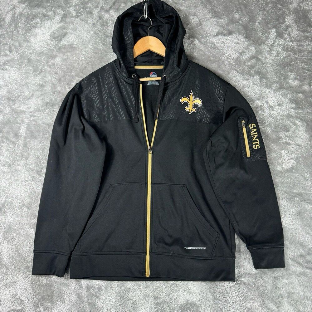 New Orleans Saints NFL Hooded Majestic Jacket Mens Medium Black